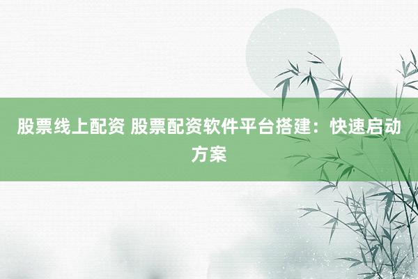 股票线上配资 股票配资软件平台搭建：快速启动方案