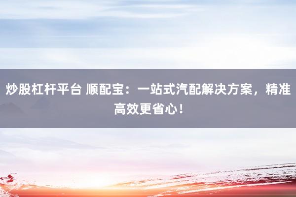 炒股杠杆平台 顺配宝：一站式汽配解决方案，精准高效更省心！